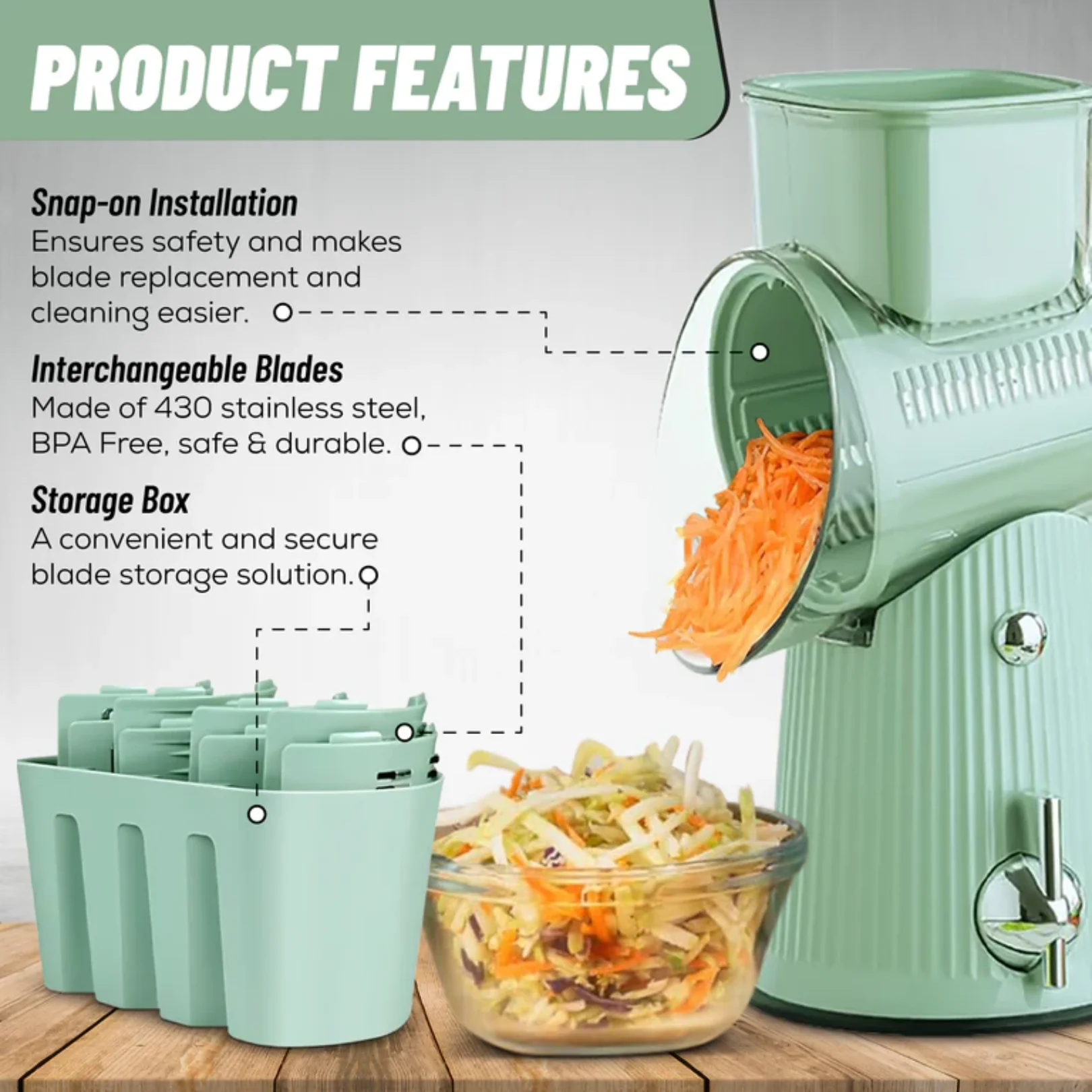 GrateGourmet™️ - 5 in 1 Rotary Cheese Grater - Image 6
