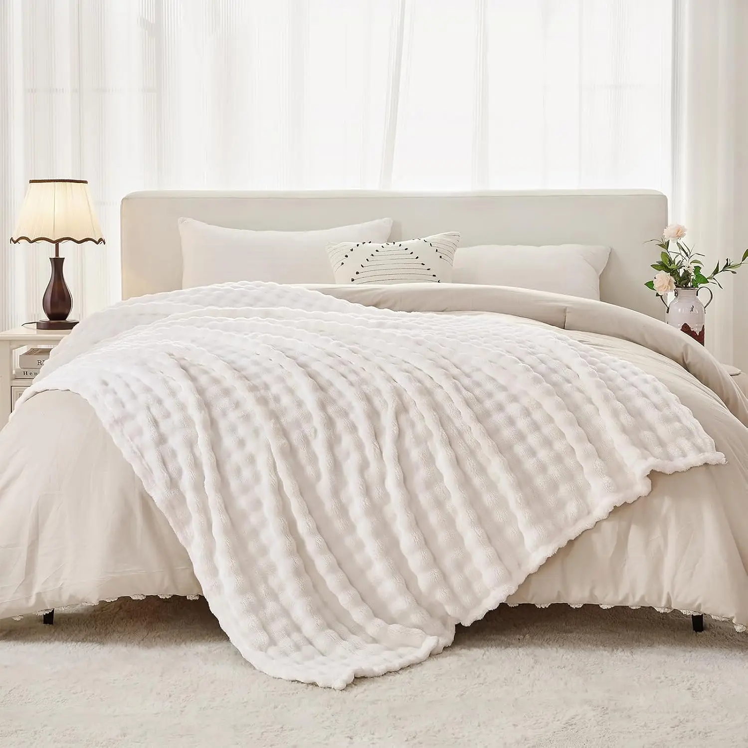Textured Plush Fleece Throw Blanket - Image 3