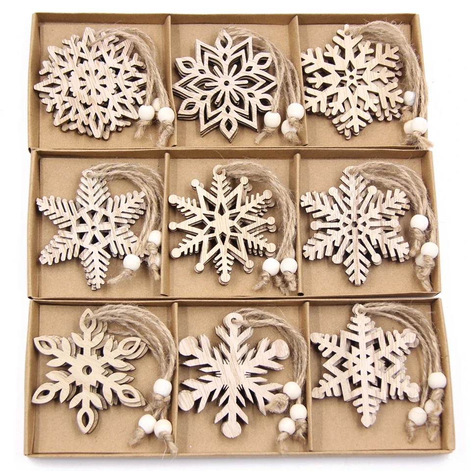 Vintage Wooden Snowflake Ornament Set (12pcs) - Image 3
