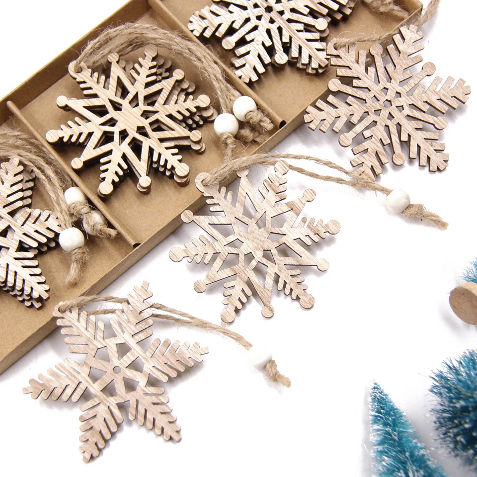Vintage Wooden Snowflake Ornament Set (12pcs) - Image 4