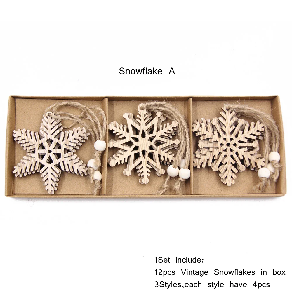 Vintage Wooden Snowflake Ornament Set (12pcs) - Image 5