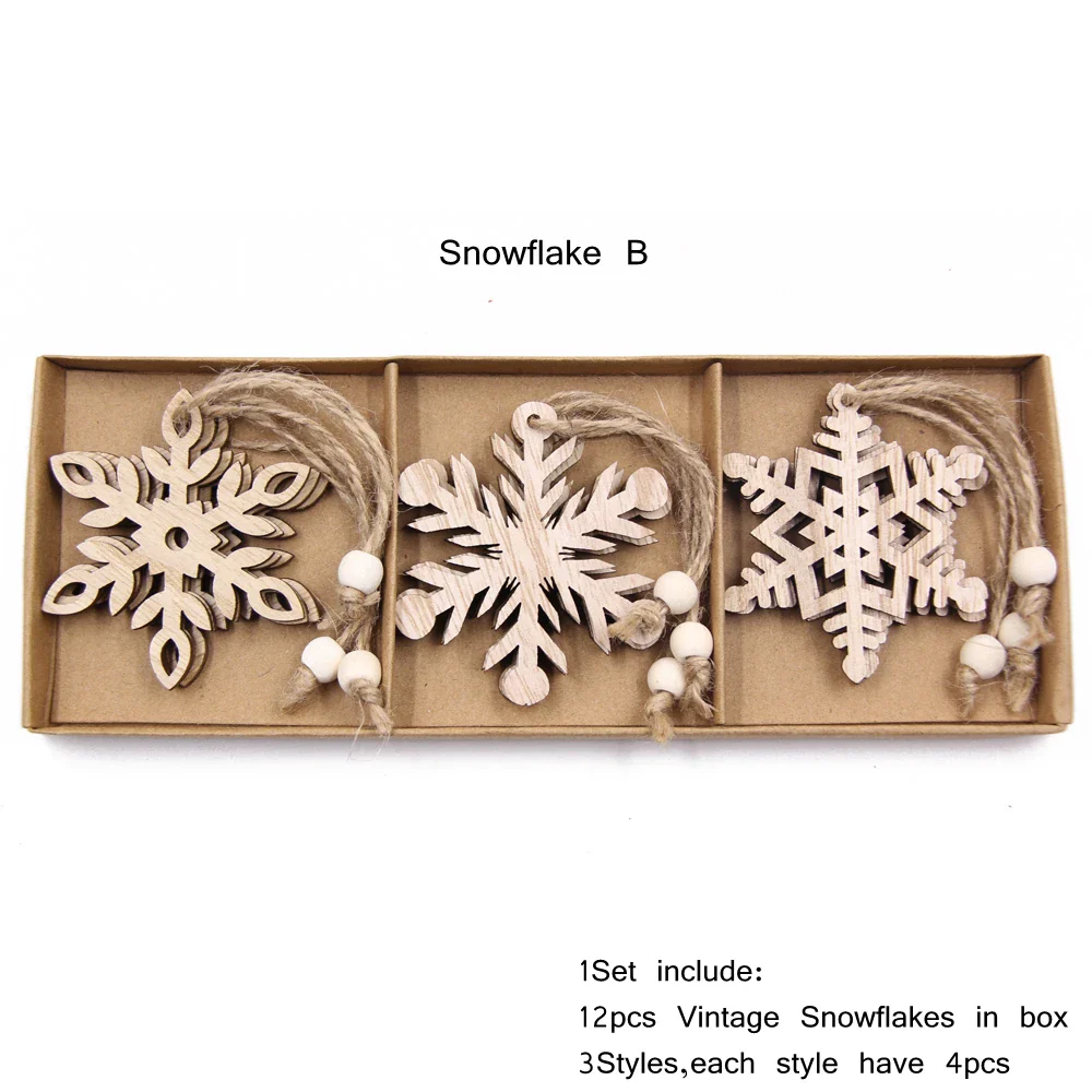 Vintage Wooden Snowflake Ornament Set (12pcs) - Image 6