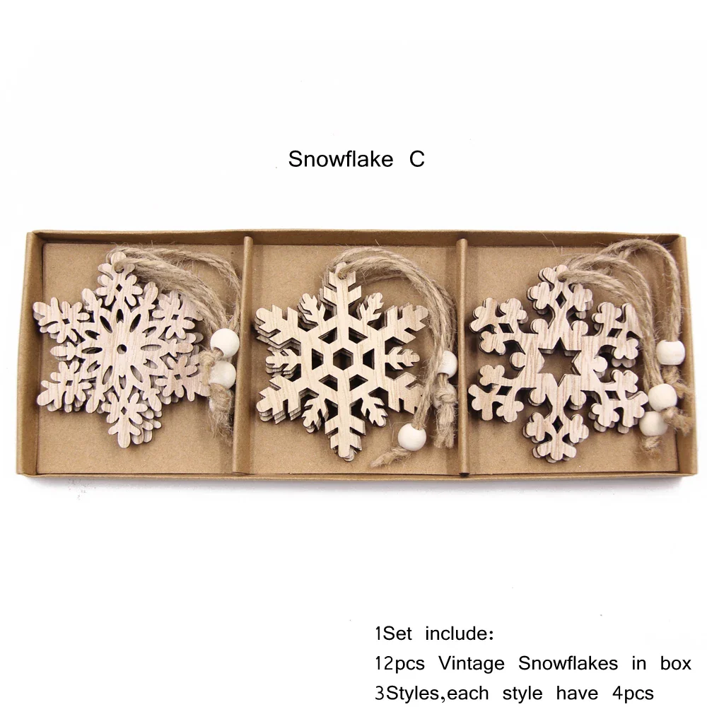 Vintage Wooden Snowflake Ornament Set (12pcs) - Image 7