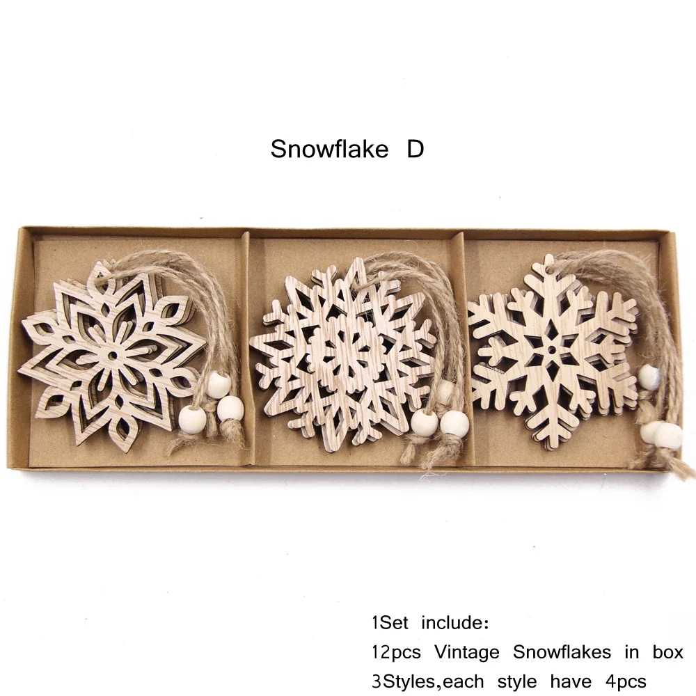 Vintage Wooden Snowflake Ornament Set (12pcs) - Image 8